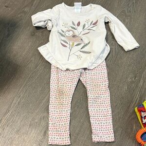Owl Print Cream Long Sleeve Top with Pink Patterned Leggings 12-24M